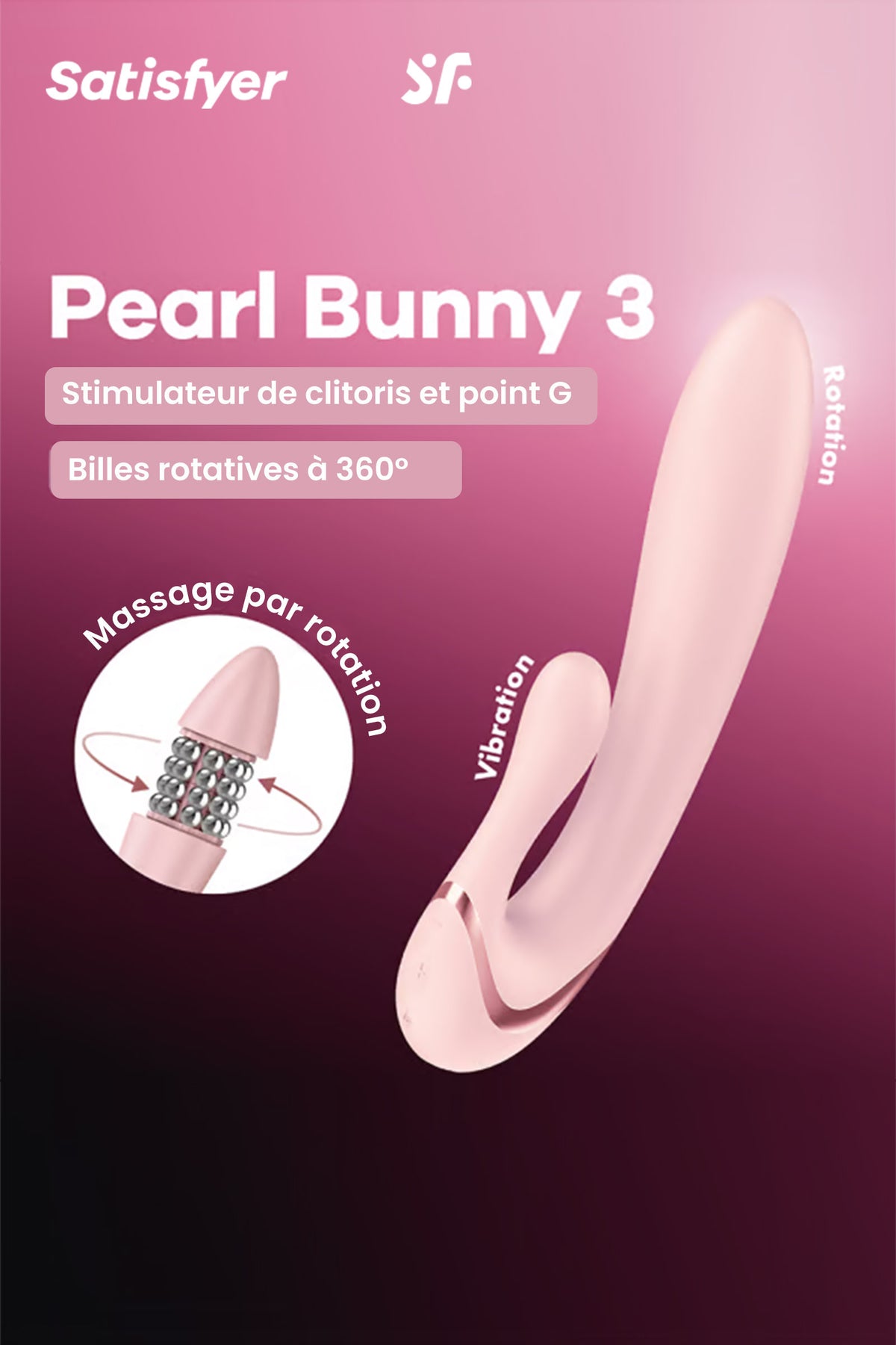 Satisfyer Pearl Bunny 3 - Sextoy rabbit à perles rotatives