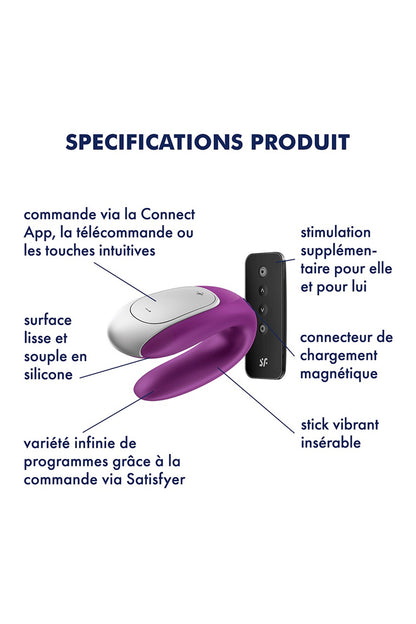 Satisfyer Double Fun — Vibromasseur couple violet connecté